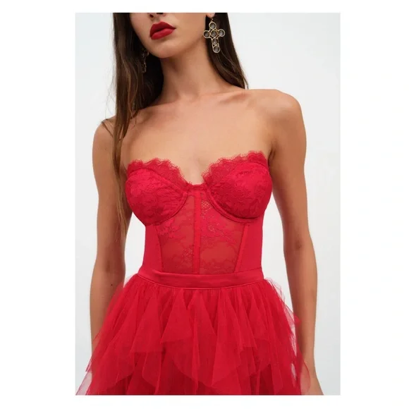 New! FOR LOVE & LEMONS Bustier Gown / Corset Lace Maxi Dress - Picture 6 of 15